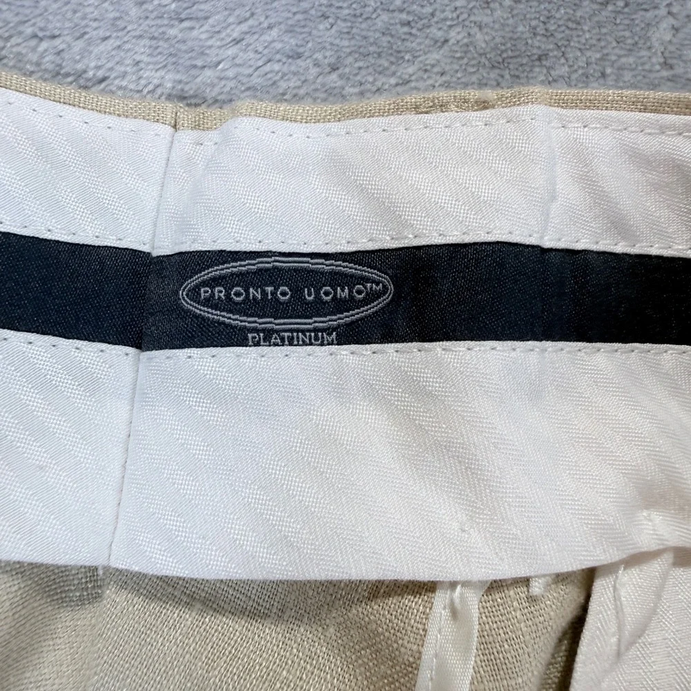 Pronto Uomo‎ Platinum Mens Beige Linen Dress Pants Size 38x30 Flat Front